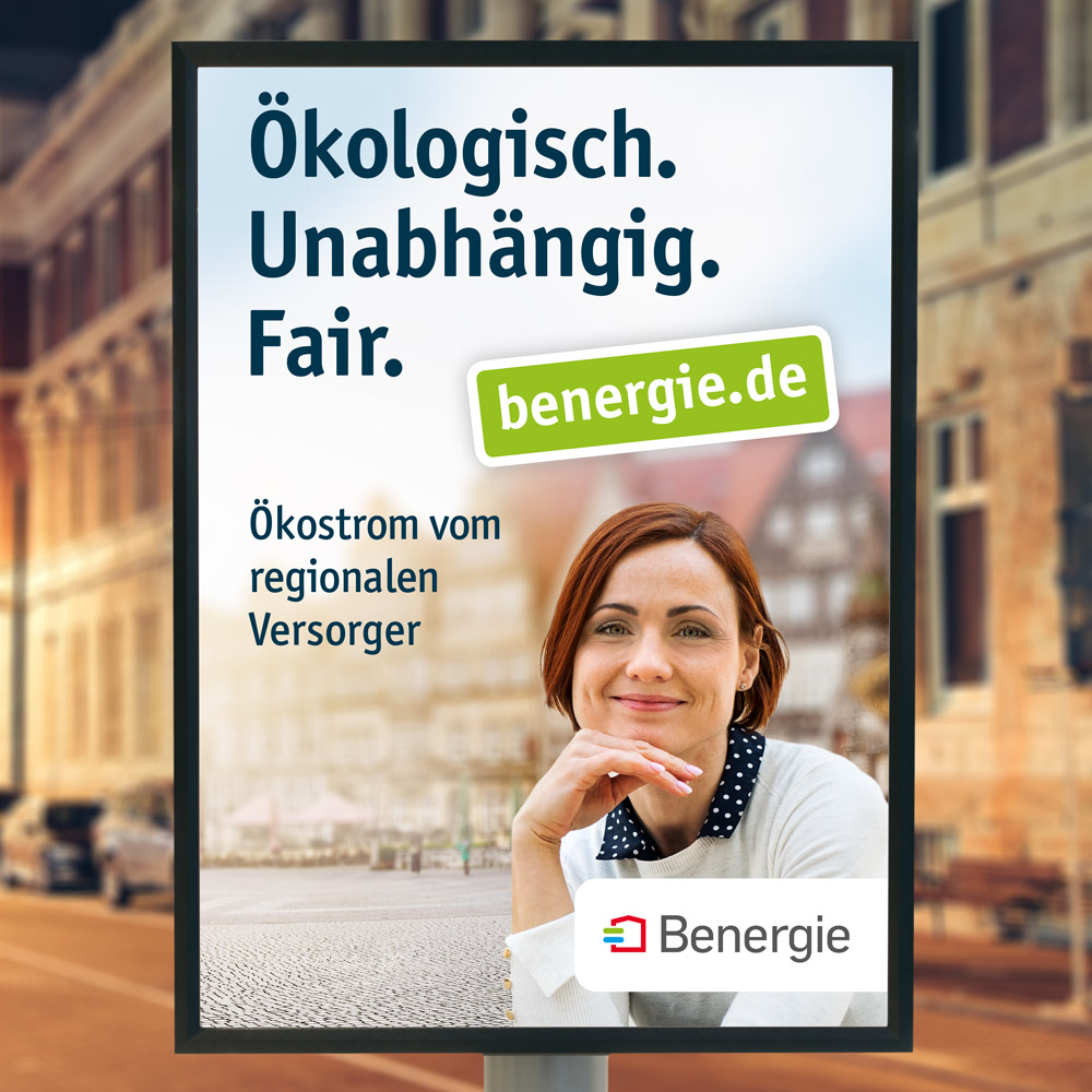 Die Arbeitsprobe eines Plakats für den Kunden Benergie